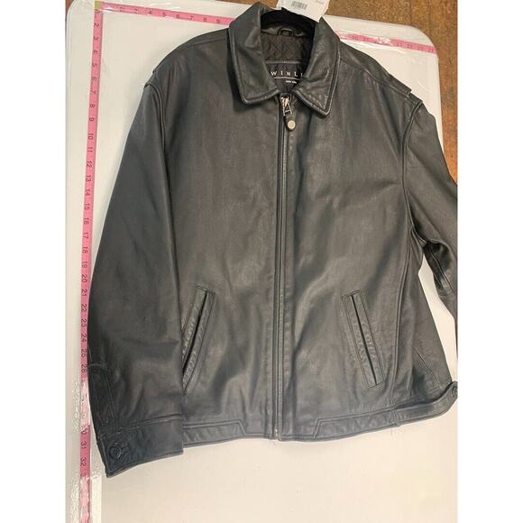 Winlit Mens Black Leather Jacket XL With Zipper Closure & Side Pockets - Picture 5 of 5